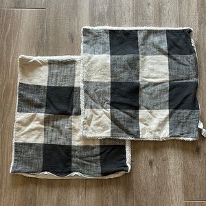 Pottery Barn Bryce Check Sherpa Pillow Covers 24”Charcoal, Set of 2